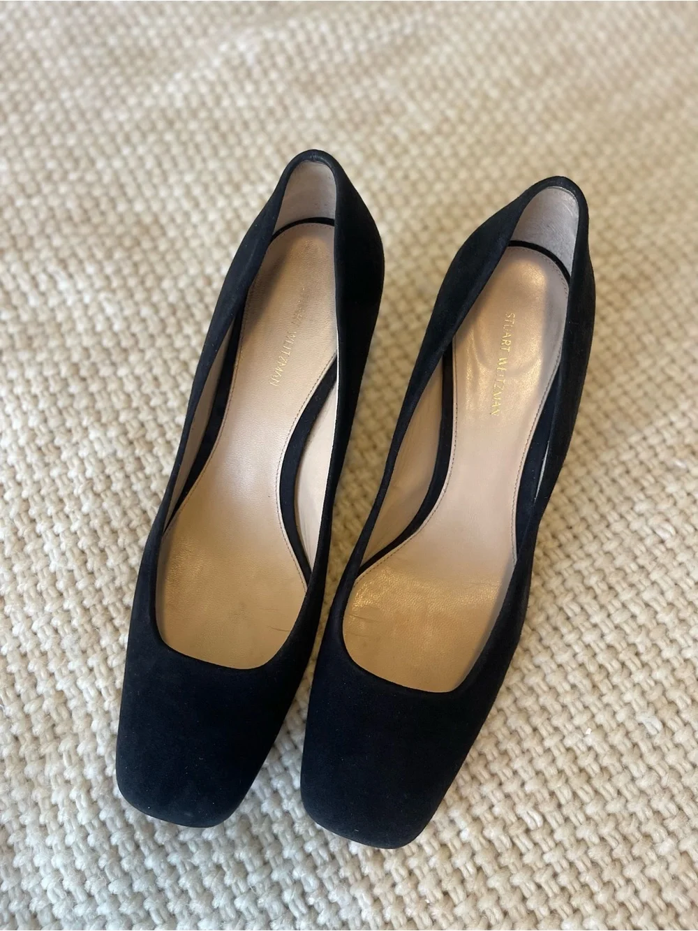 Stuart Weitzman Black Suede Mid-Heel Pumps — Made in Spain